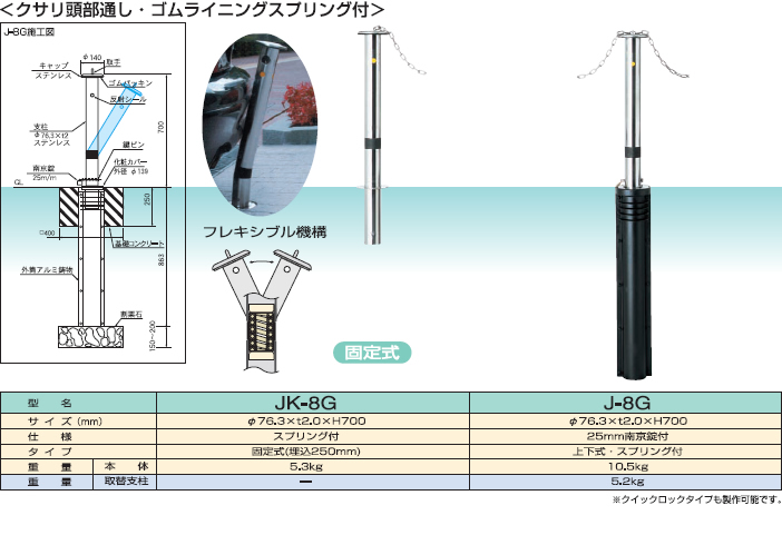 史上最も激安 車止め キャップ付 クサリ内蔵型 ステンレス製 固定式 φ114.3×H700mm 上部 JK-11CN 大型品 個人宅 代引き不可 