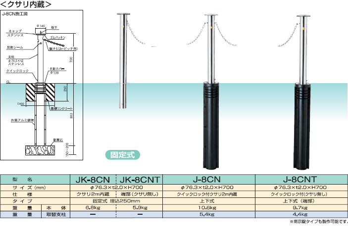 定番の冬ギフト サンキン メドーマルク φ114.3ステンレス製 ＃400研磨仕上 クサリ内蔵型 J-11CN用取替支柱