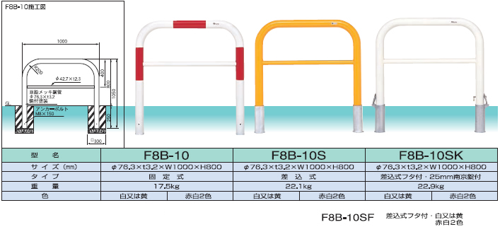 可愛いクリスマスツリーやギフトが！ MEDOMALK メドーマルク F8B-15S ゲートタイプ 車止め 鉄製 横桟付 Φ76.3 差込式 赤白2色 