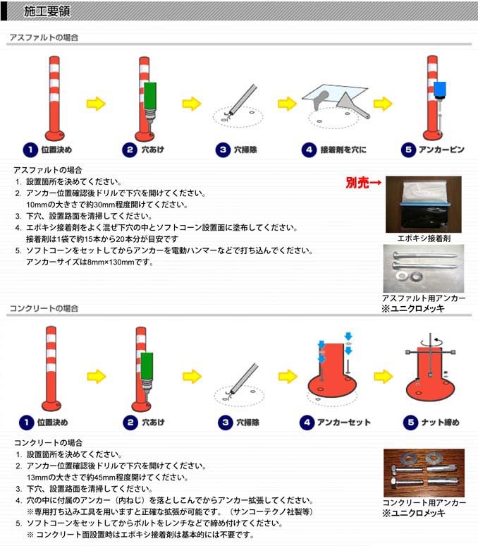 樹脂製車止めポール施工要領